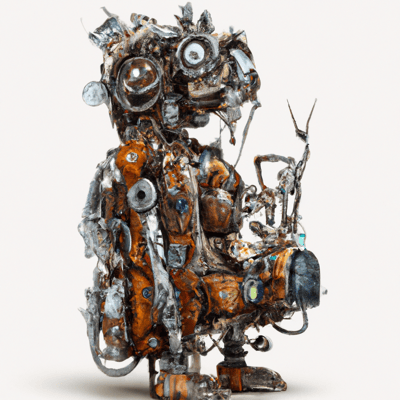 DALL·E 2023-01-16 10.20.13 - Robot recycling a complex machine steam punk